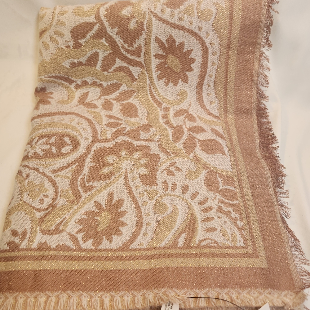 Talbots Paisley Scarf in Brown and Cream With Metallic Accents